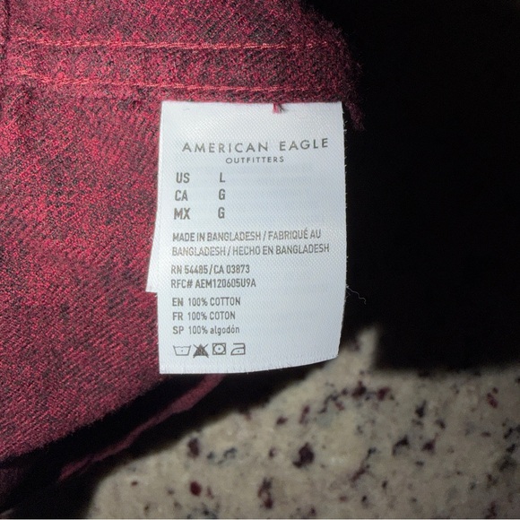 American Eagle “Super Soft” Large Flannel 100% Cotton Burgundy Red Button Up EUC - Picture 4 of 9